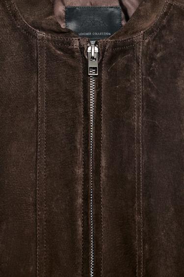 100% SUEDE LEATHER BOMBER JACKET - Chocolate brown by Zara
