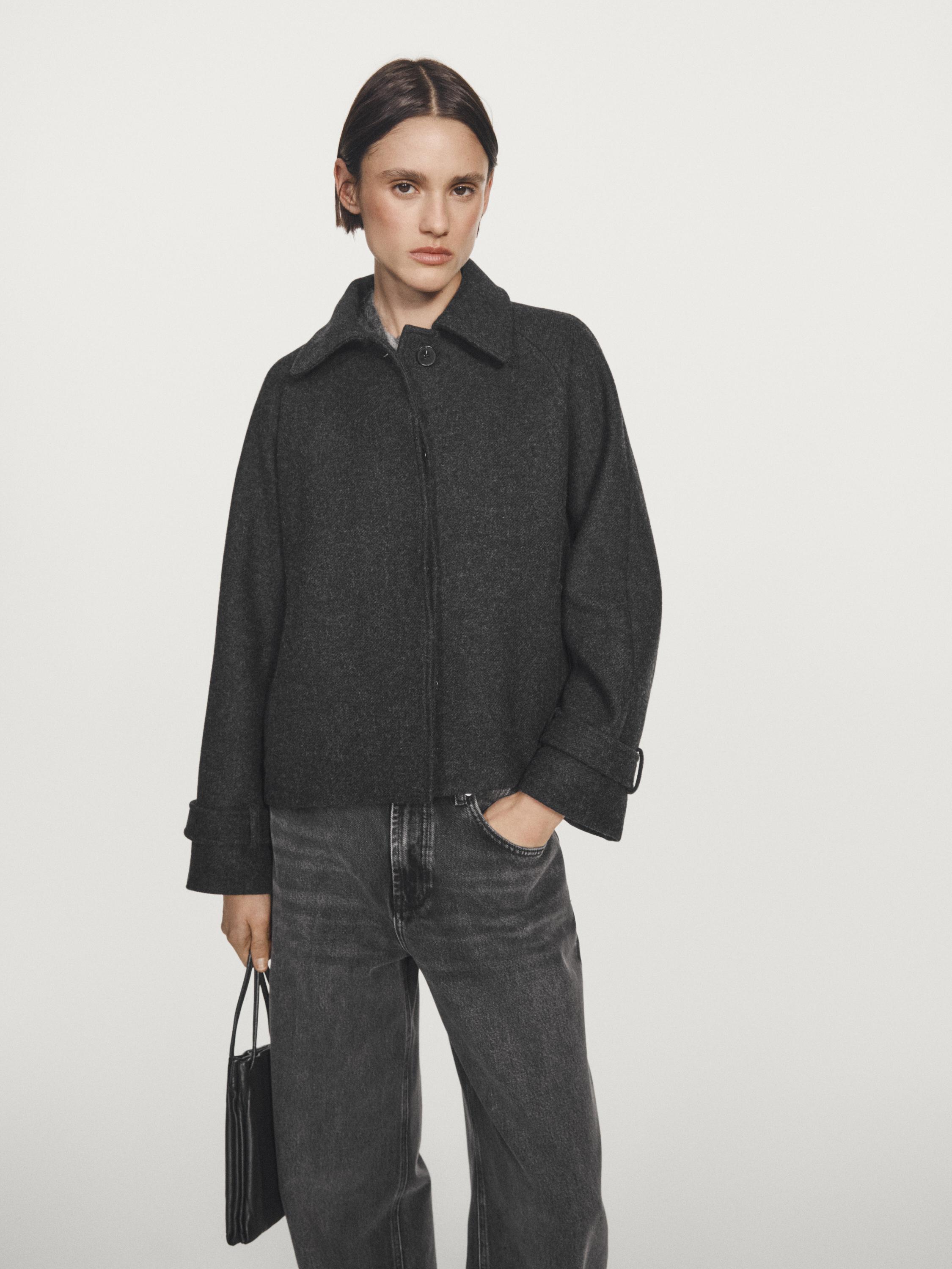 Short wool blend raglan sleeve coat