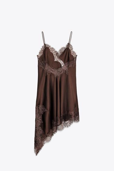 ASYMMETRIC LACE DRESS ZW COLLECTION - Brown by Zara - Image 7