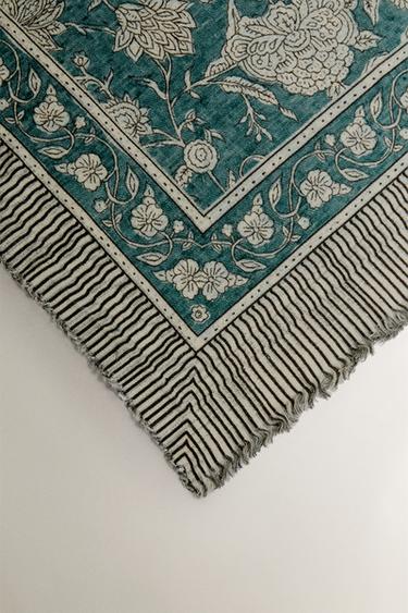 FLORAL COTTON THROW - Turquoise by Zara - Image 1