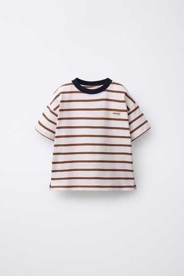 Zara STRIPED T-SHIRT WITH RUBBERIZED LOGO - 178