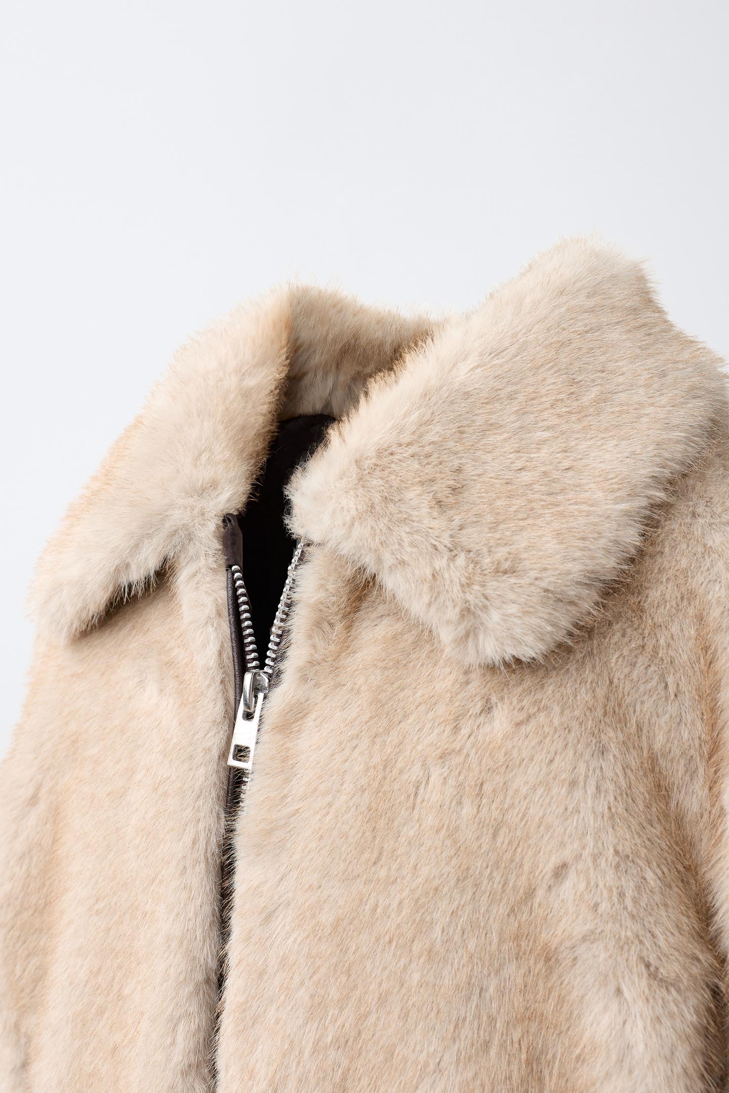 Детская куртка Zara Combined Faux Fur, цвет: Экрю / Коричневый — фото 3