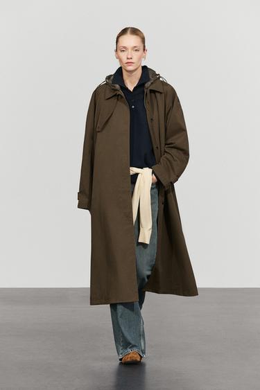 Zara Removable Hood Trench Coat - Khaki - Image 0