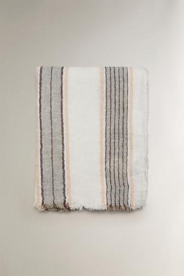 COUVERTURE LIN CARREAUX - rayures de Zara