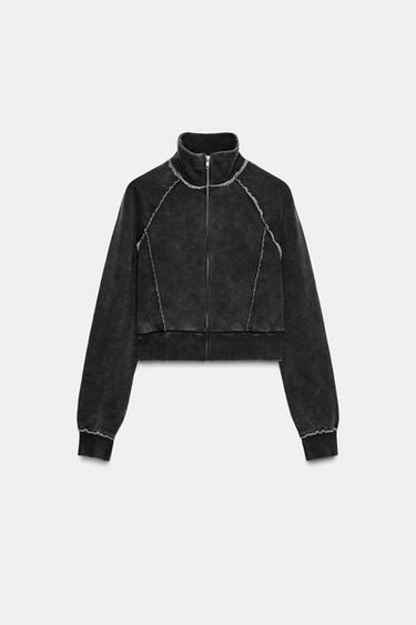 Zara CROPPED SEAM SWEATSHIRT - Anthracite grey
