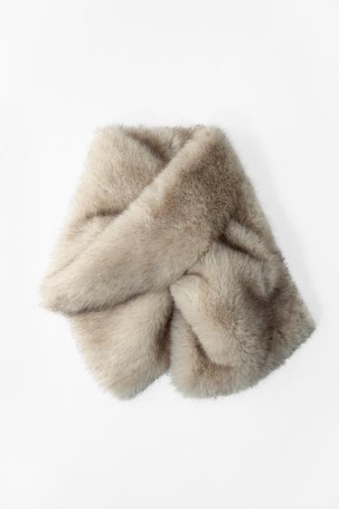 Zara 人造皮草圍巾 - 裸色