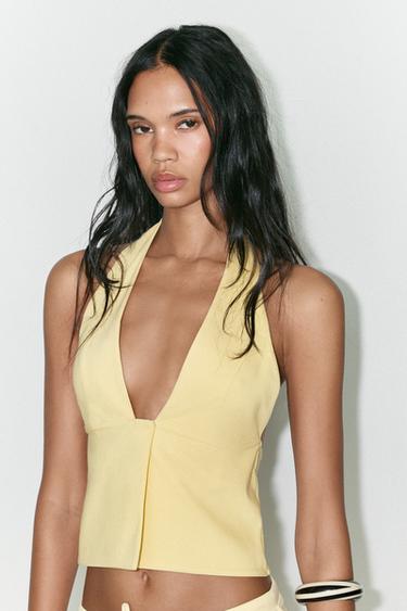 HALTER STRETCH TOP - Light yellow by Zara