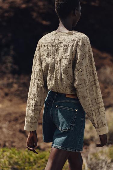 CHEMISE BRODÉE PERFORÉE - Kaki clair de Zara - Image 4