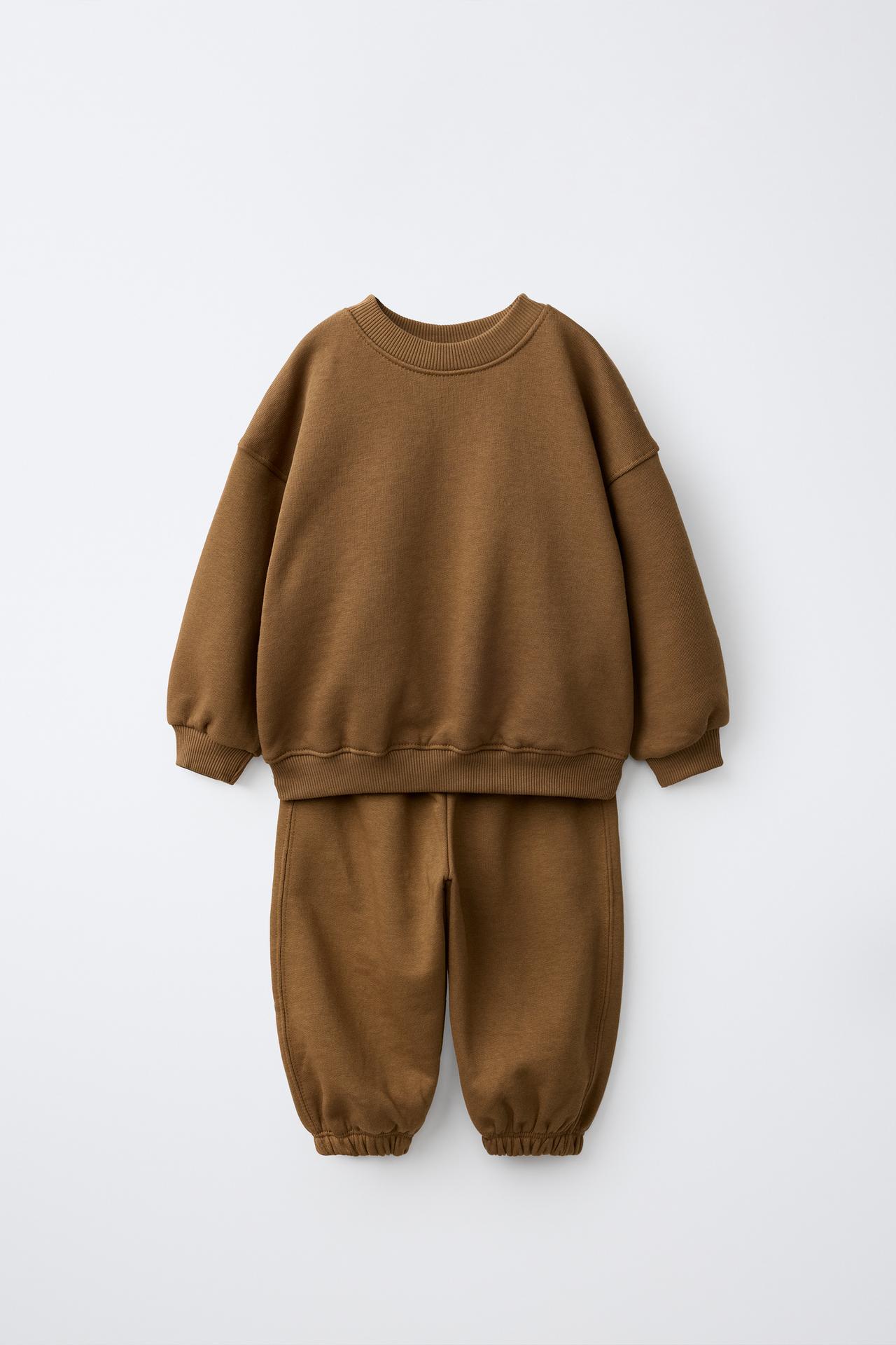 SOLID SWEATSHIRT AND JOGGER PANTS SET — Caramel