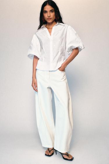 EMBROIDERED PUFF SLEEVE SHIRT - White by Zara