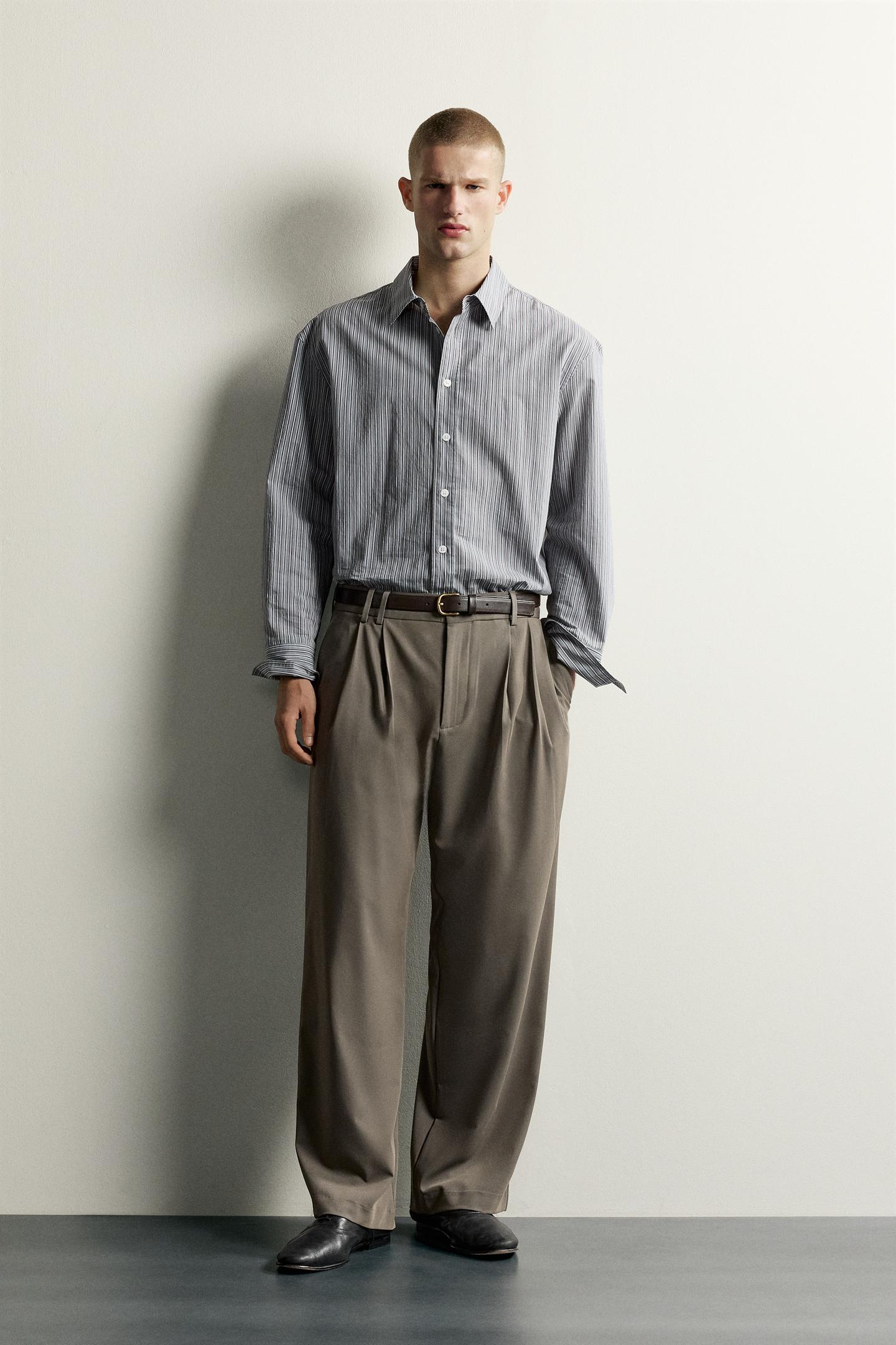 Мужская рубашка Zara Relaxed Fit Striped, цвет: Синий / Серый — фото 1