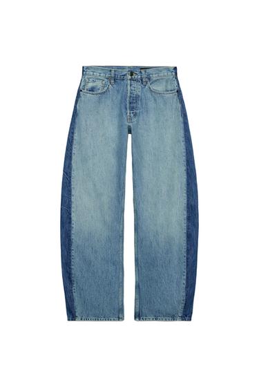 ZW COLLECTION MID-WAIST BARREL PATCHWORK JEANS - Blue by Zara