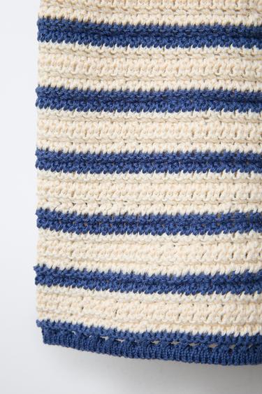 STRIPED KNIT BERMUDA SHORTS WITH FLOWER - Ecru / Blue by Zara - Image 3