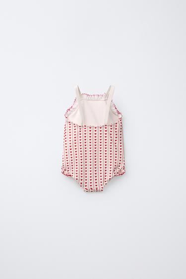 1-6 РОКІВ/ КУПАЛЬНИК З ПРИНТОМ У ВИГЛЯДІ СЕРДЕЦЬ - Червоний Zara