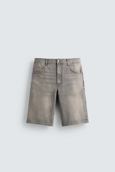 BAGGY FIT DENIM BERMUDA SHORTS WITH PAINT SPLATTER - Beige by Zara