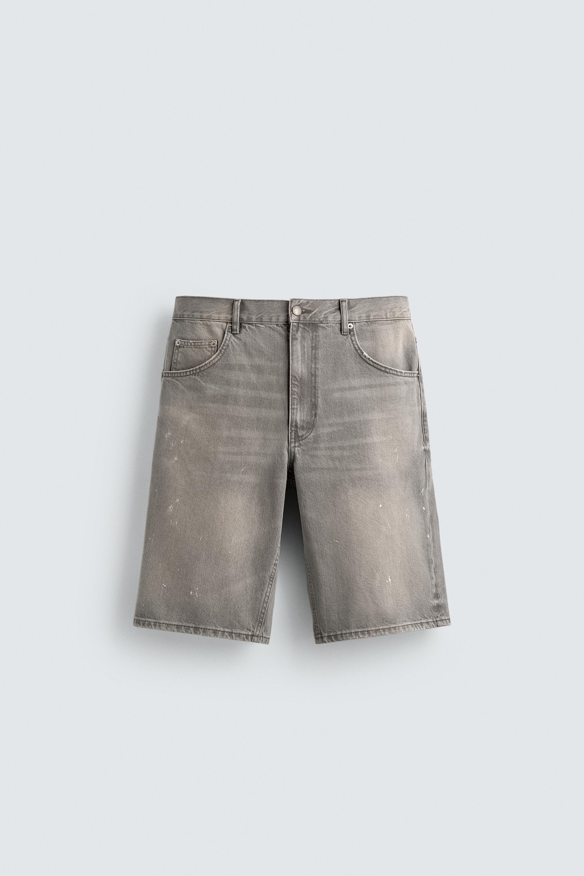 SPLASH PRINT BAGGY FIT DENIM SHORTS