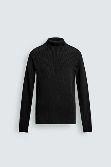 RIBBED HIGH NECK JUMPER - Black by Zara