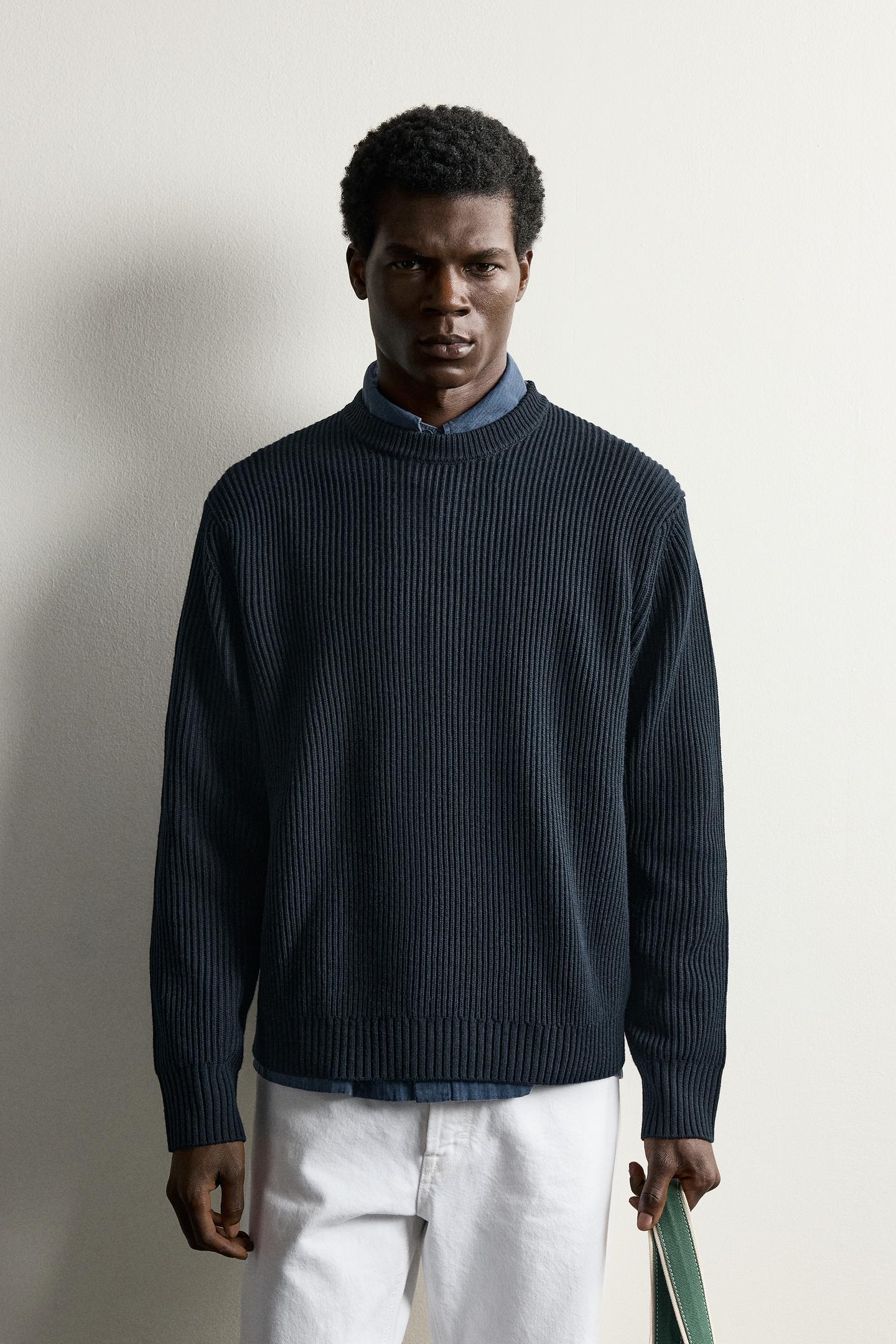 Мужской свитер Zara Textured Regular Fit, цвет: Тёмный тёмно-синий — фото 2