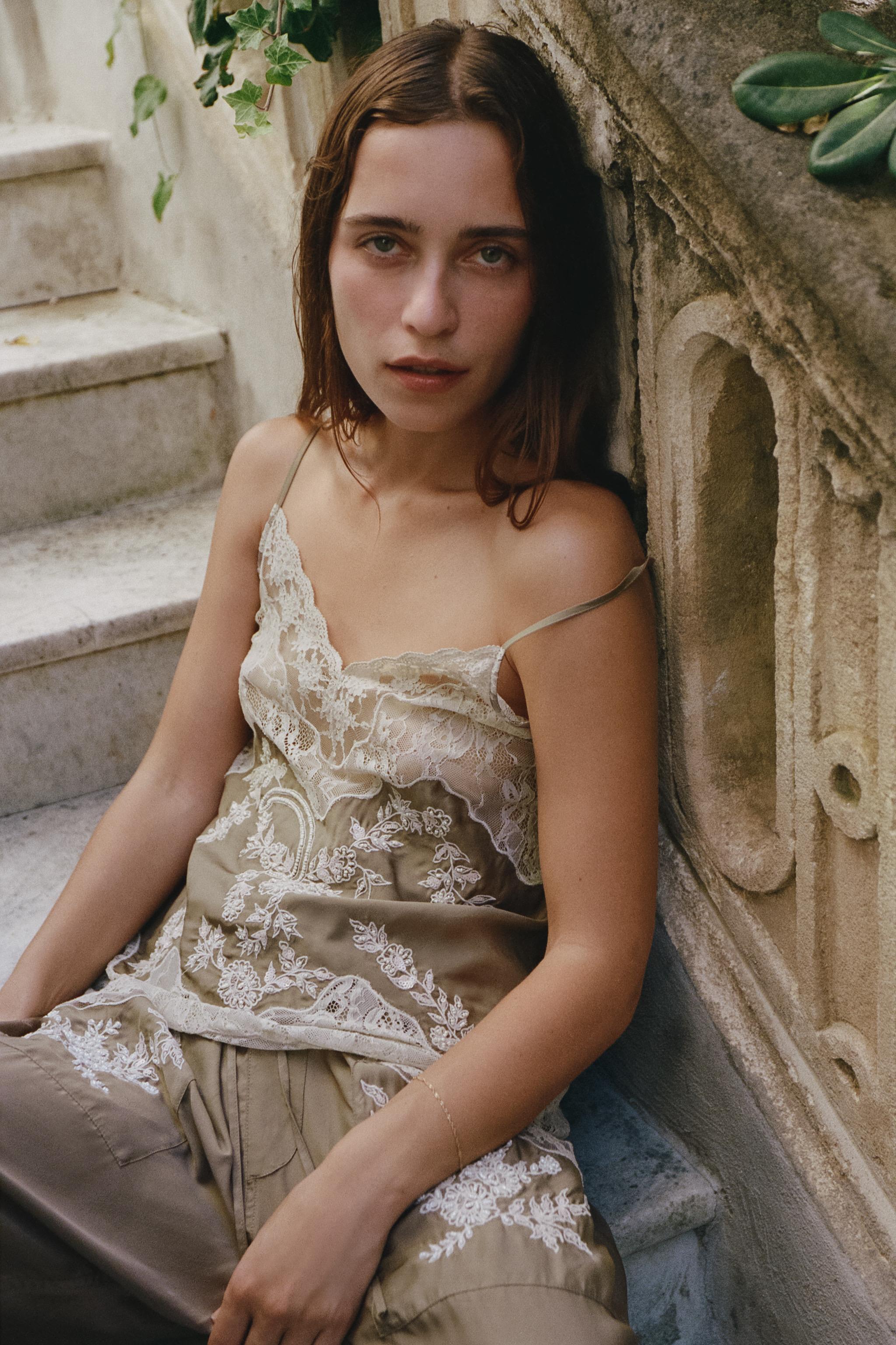 LACE AND BEAD CAMISOLE — Greenish