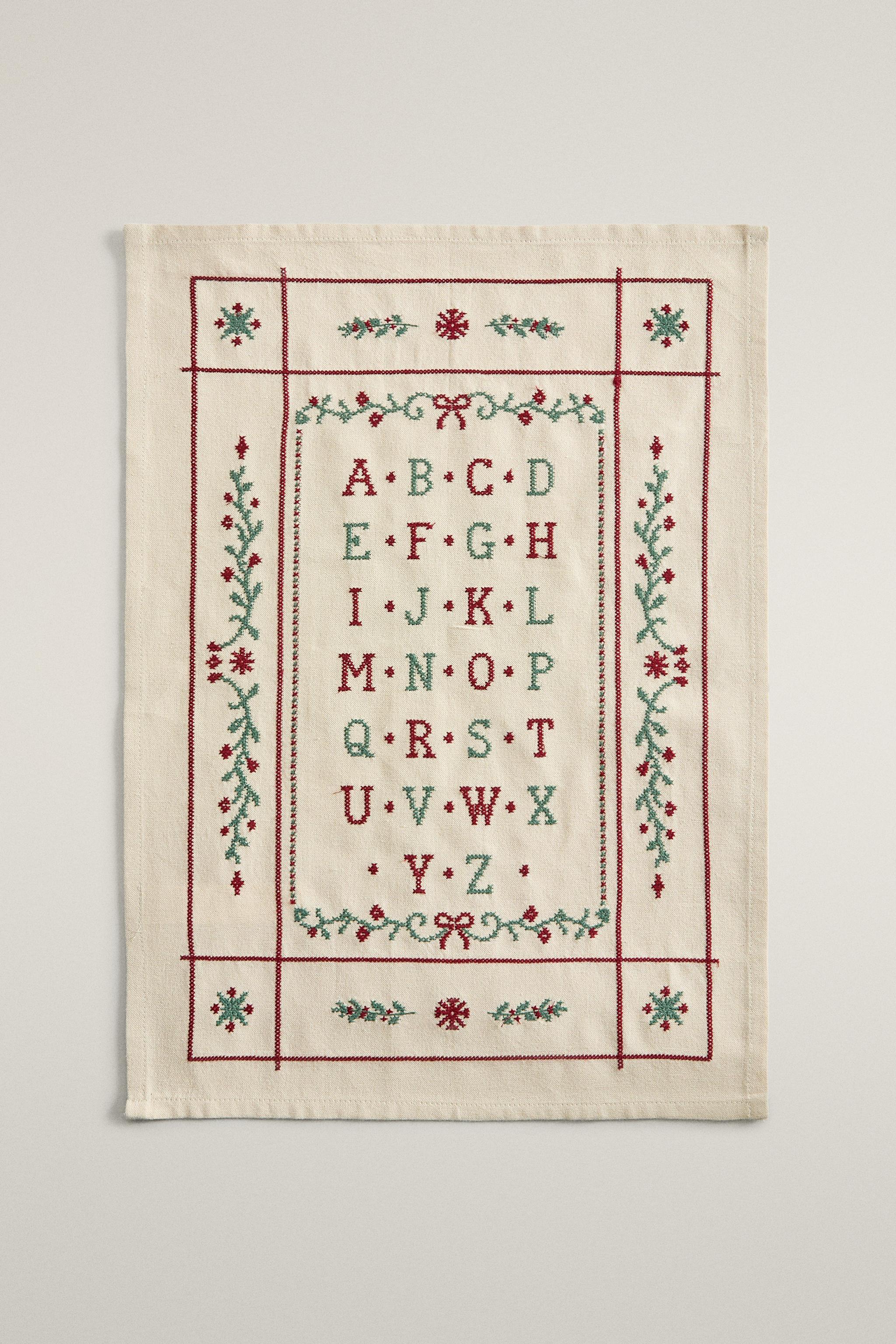 EMBROIDERED ALPHABET CHRISTMAS KITCHEN TOWEL