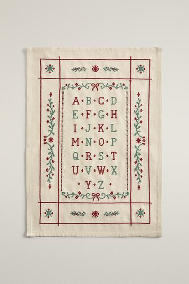 CHRISTMAS ALPHABET EMBROIDERED TEA TOWEL — Light beige 2