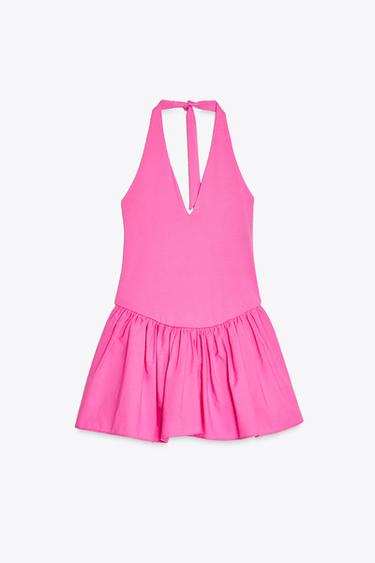 ROBE BIMATIÈRE À ENCOLURE AMÉRICAINE - Fuchsia de Zara
