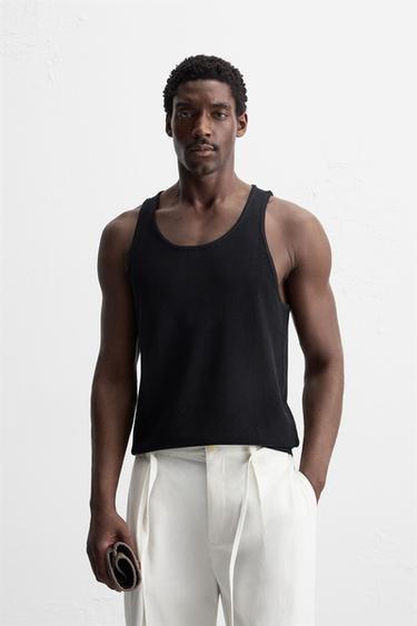 Zara KNIT TANK TOP - Black