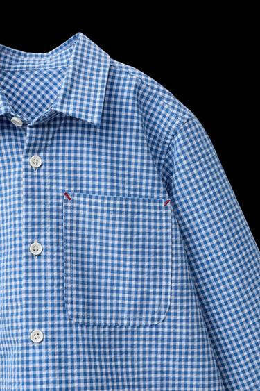 Zara POCKET GINGHAM SHIRT - Blue