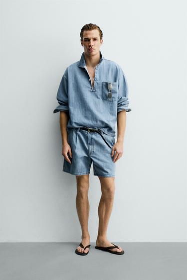 RELAXED FIT PLEATED BERMUDA SHORTS - Light blue by Zara