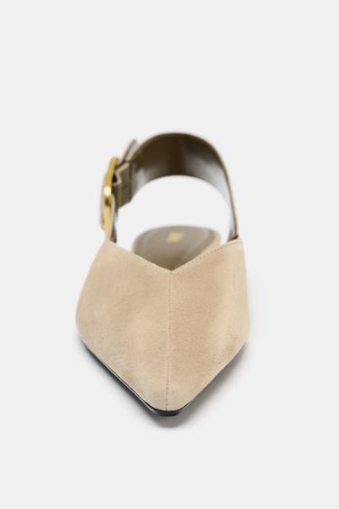 CHAUSSURES À BRIDE ARRIÈRE À BOUCLE EN DAIM - Beige de Zara - Image 2