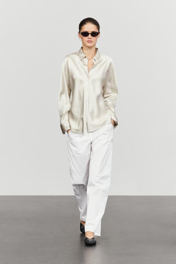 Zara Flowing satin shirt - Silver - Image 0