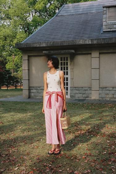 Zara 細針織條紋衫 - 紅色 / 白色