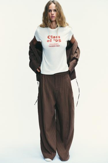 RUSTIC T-SHIRT WITH SLOGAN - White / Red by Zara - Image 4