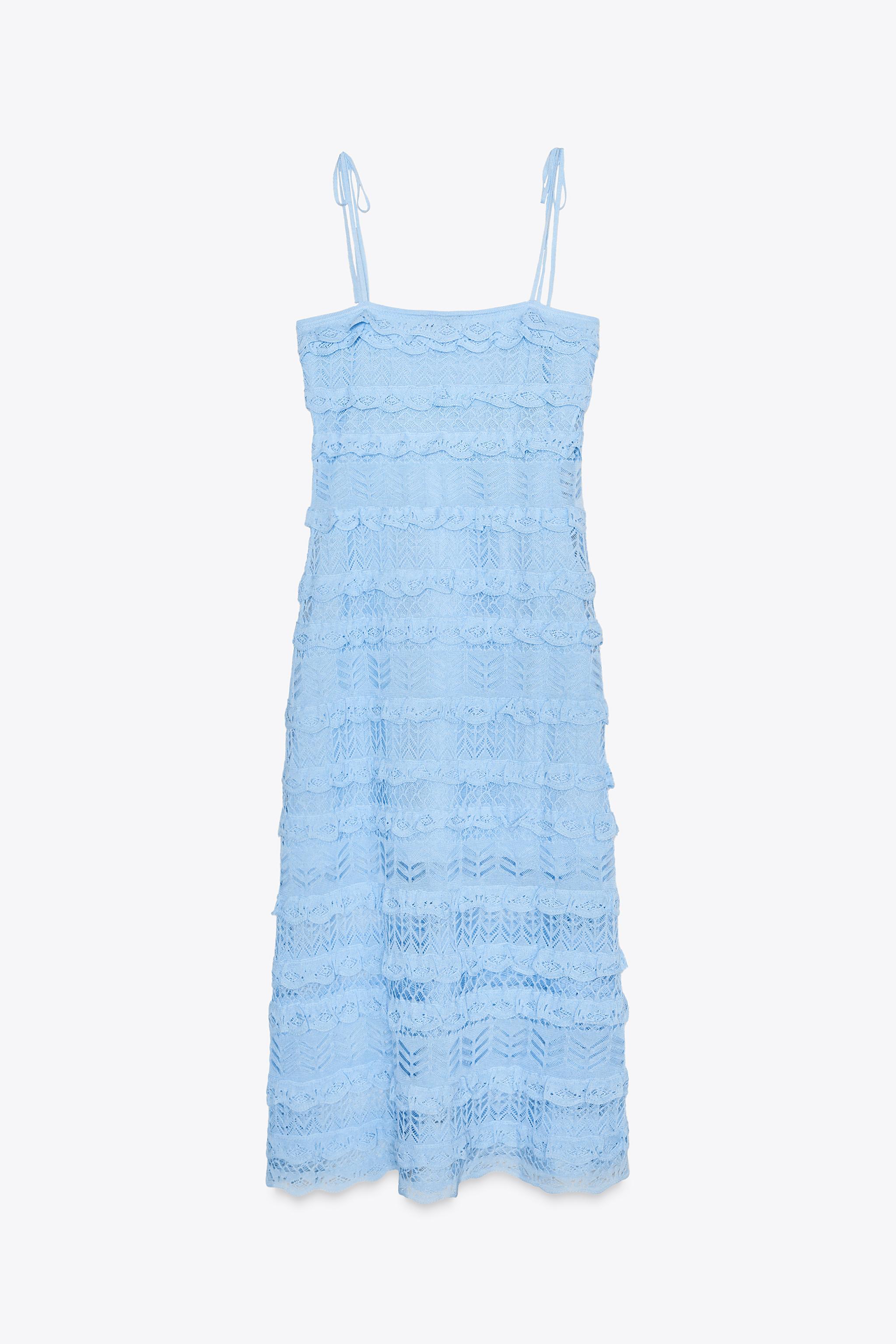 カットワーク フリルニット ワンピース - ブルー | ZARA Japan