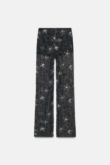 Zara BEADED SEQUIN PANTS - Black