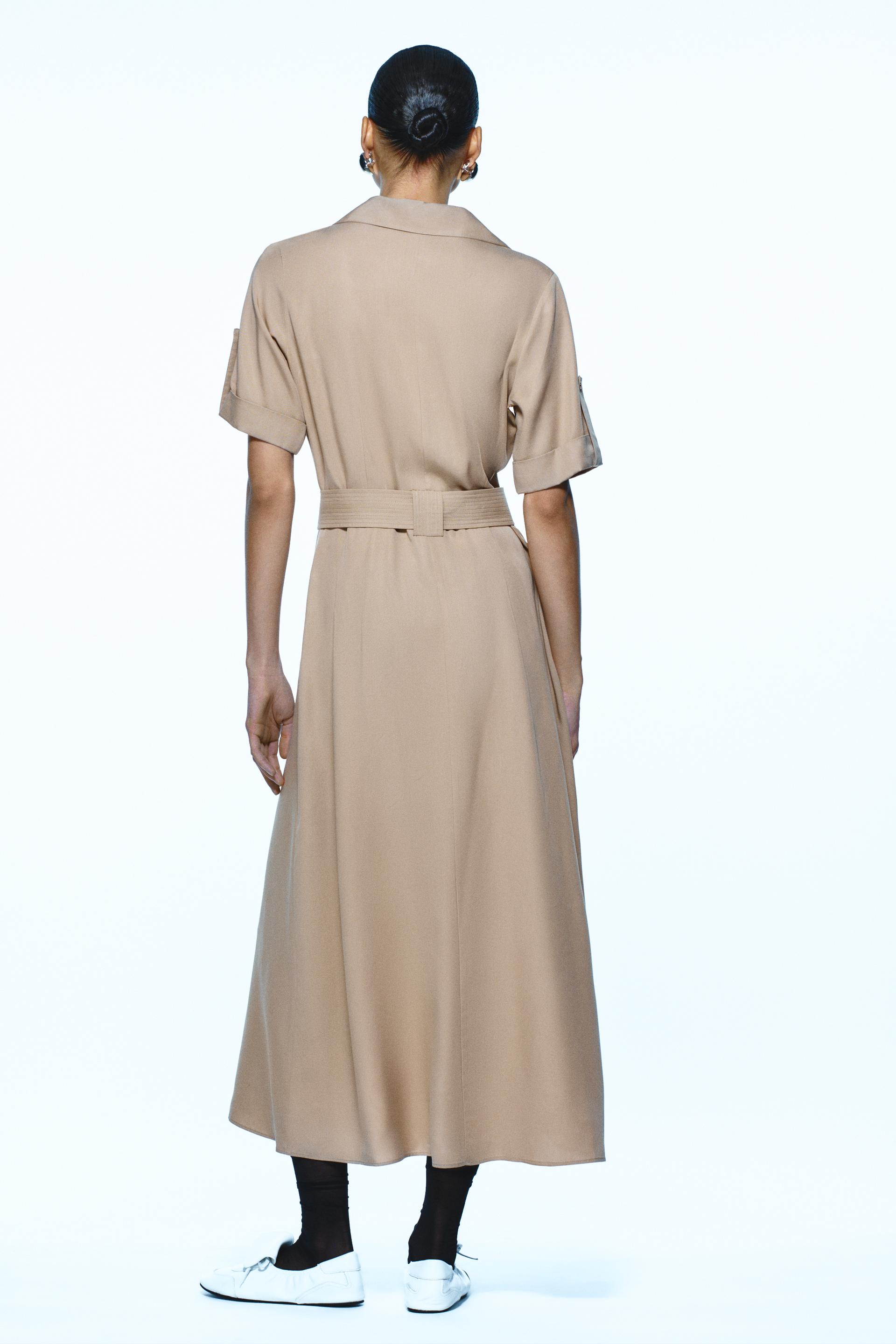 SHIRT DRESS WITH BELT - Beige