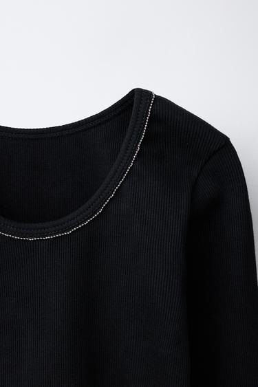 CAMISETA RIB BRILLOS - Negro de Zara