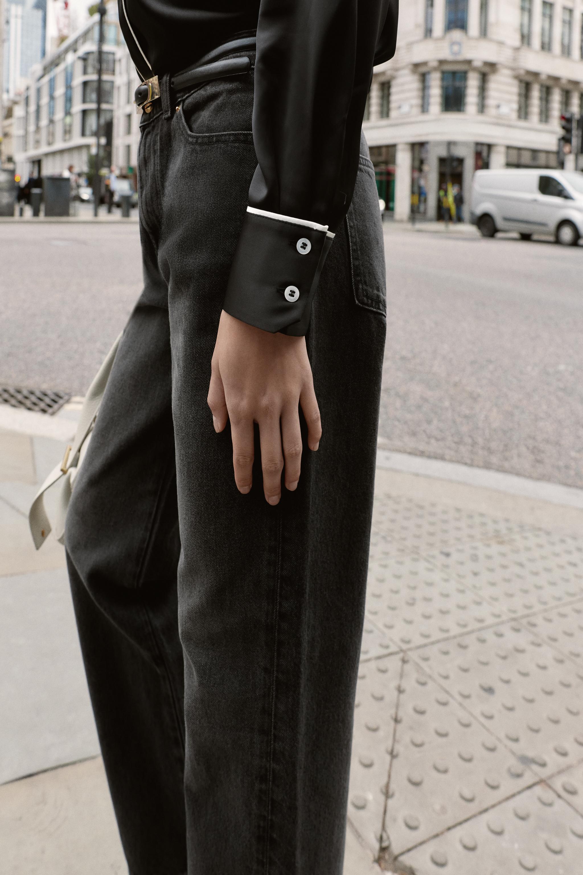 CONTRASTING PIPING OVERSIZED SATIN SHIRT