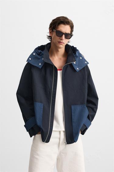 PARKA COLOR BLOCK CAPUCHE - Bleu marine de Zara - Image 1
