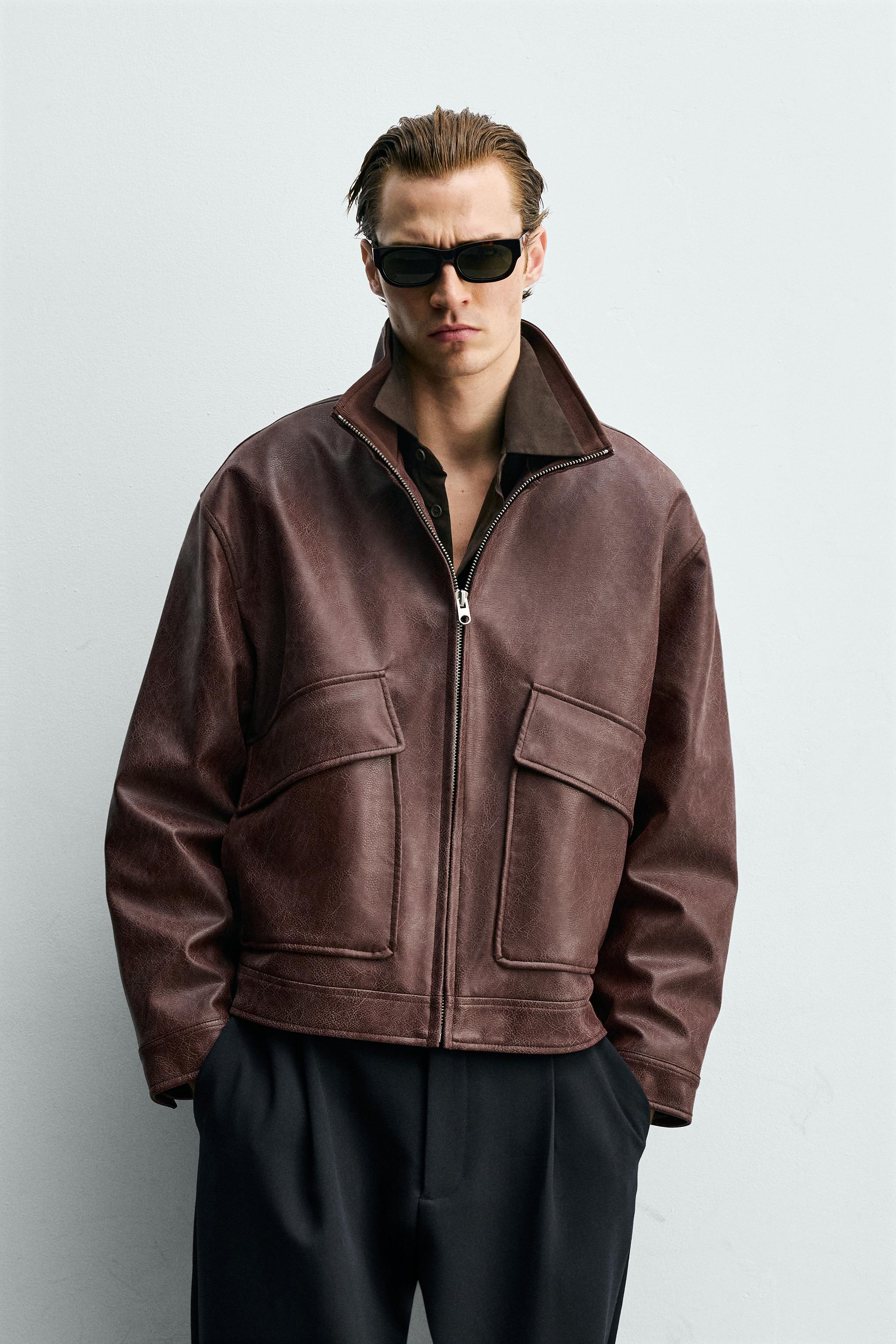 ウォッシュド フェイクレザー ジャケット - ボルドー | ZARA Japan / 日本