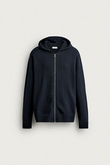 100% COTTON KNIT HOODIE - Navy blue by Zara