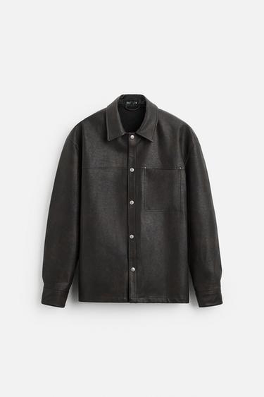 SURCHEMISE EN MATIÈRE SYNTHÉTIQUE DÉLAVÉE - Noir / Marron de Zara - Image 5