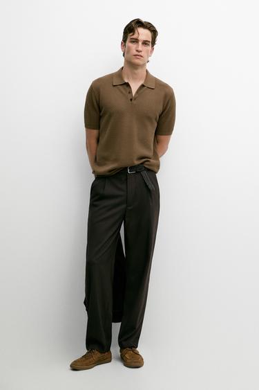 Zara 100% Cotton Short Sleeve Knit Polo - taupe brown - Image 0