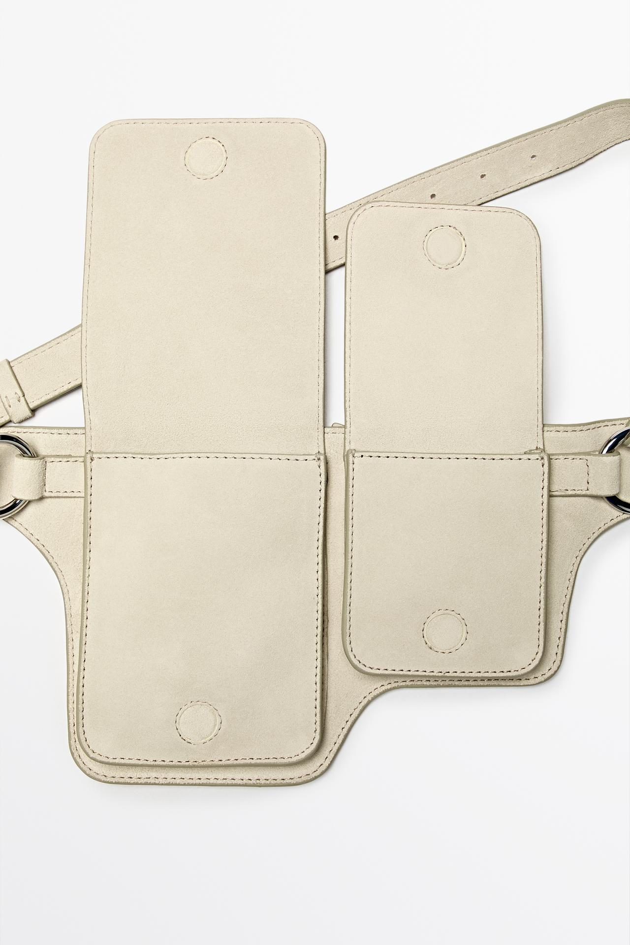 Split leather double compartment belt bag — Oyster-white
