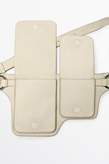 Split leather double compartment belt bag — Oyster-white 2