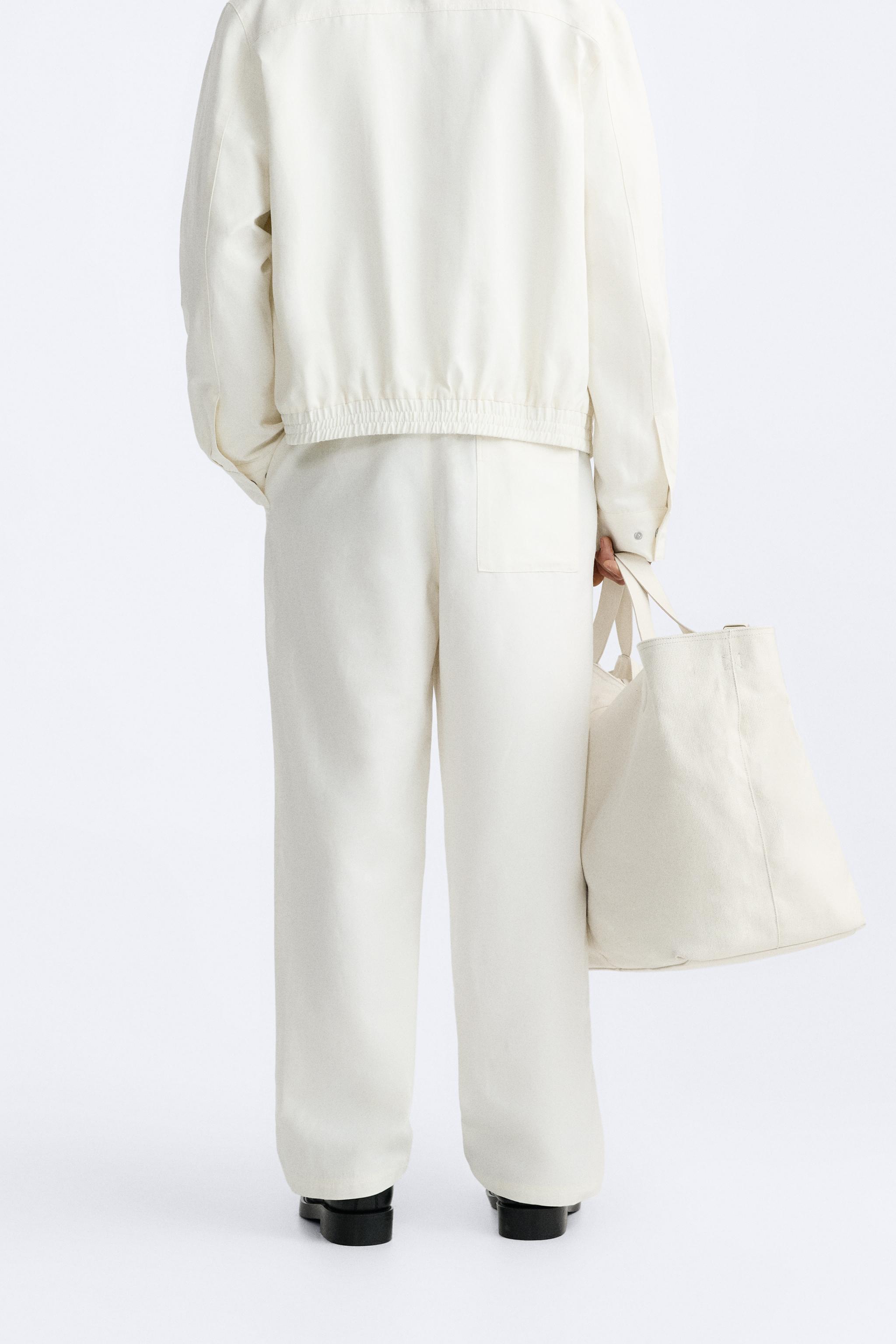 Zara Ss22 Oyster White Linen Blend Straight Pants 2487/586 SZ S