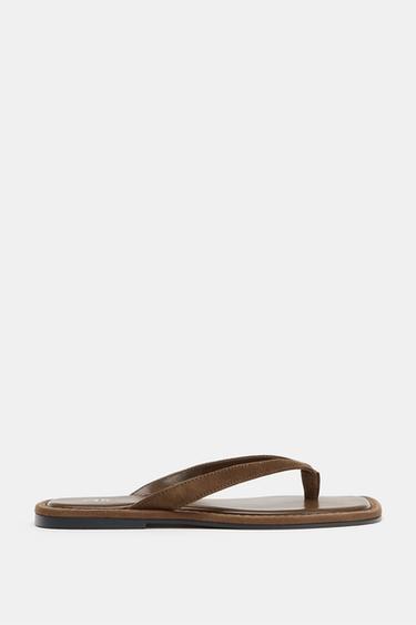 Zara SUEDE STRAP SANDALS - Dark tan