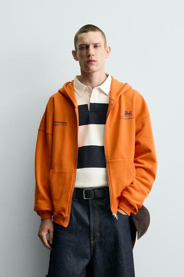 CONTRAST SLOGAN ZIP-UP HOODIE - Orange by Zara