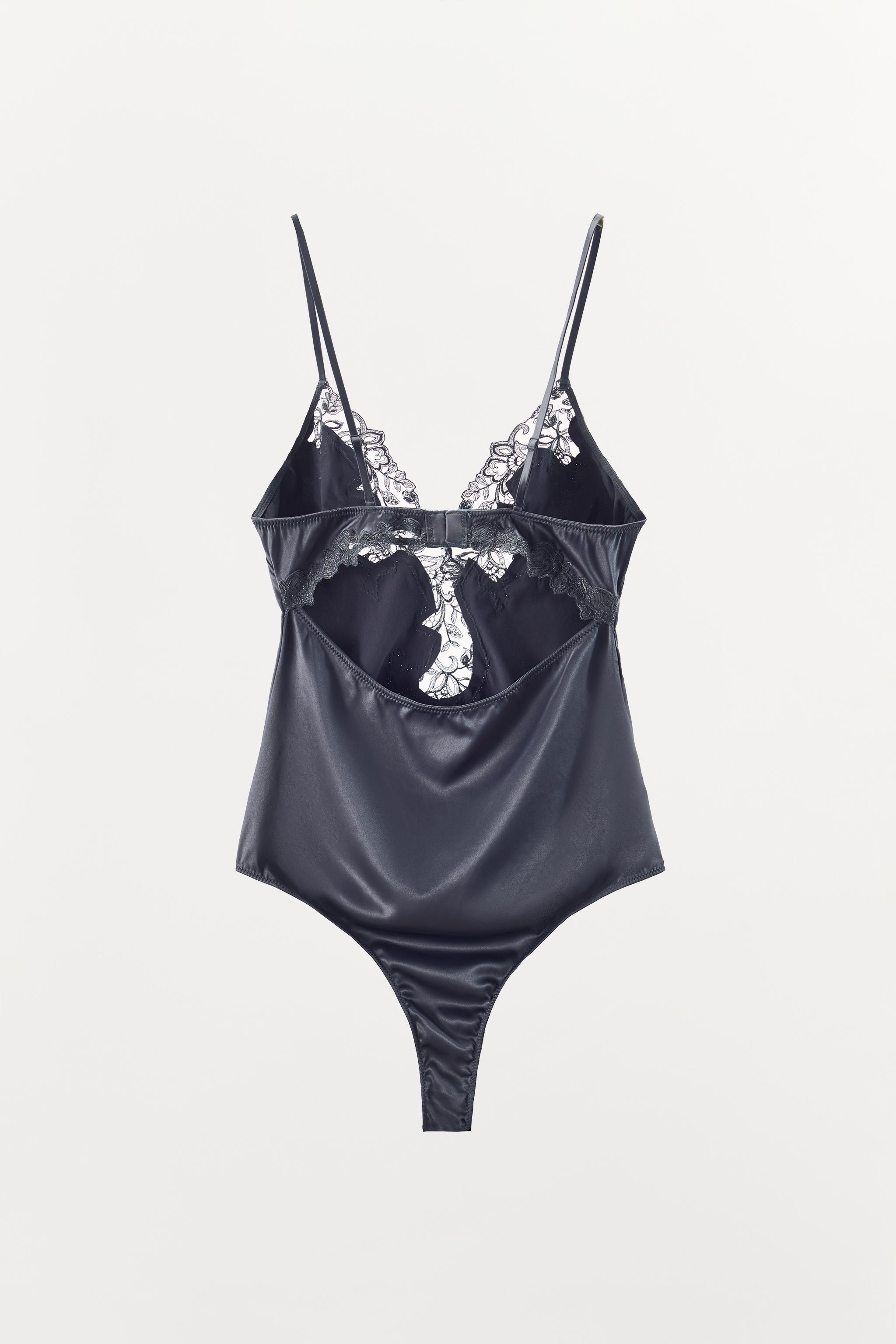 SATIN EFFECT LACE BODYSUIT
