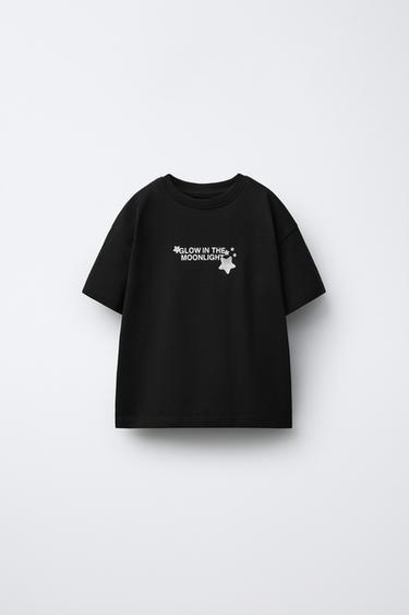 Zara SHINY RUBBERIZED PATCH T-SHIRT - Black